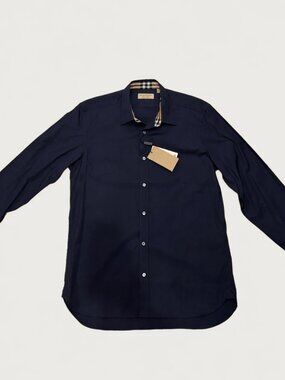 Burberry William Shirt Navy Check Cuff Men's Large New With Tags